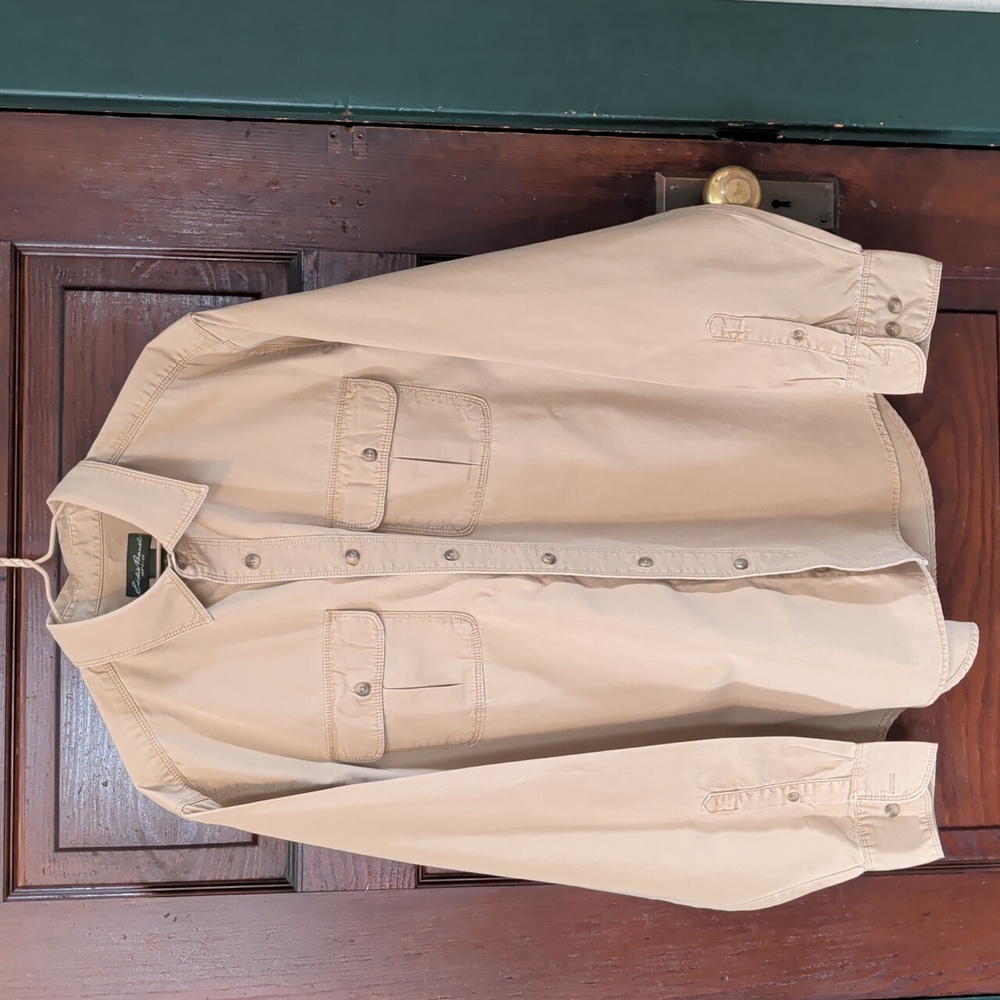 Vintage Eddie Bauer Tan Utility Shirt L Long Sleeve Cotton